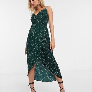 NWOT - ASOS DESIGN Petite cami wrap maxi dress in green polka dot - 8